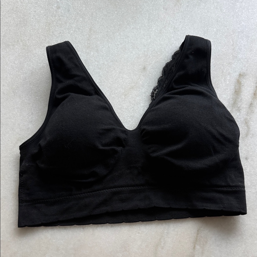 Comfort Wireless Black Lace-Trim Bralette